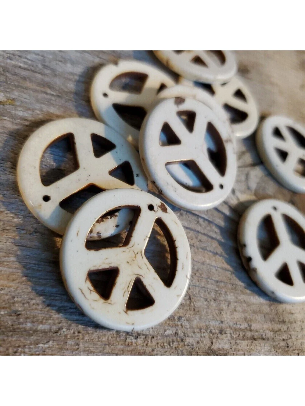 Peace Sign Pendant Off White Magnesite Stone with Matrix